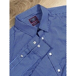 UNTUCKit Mens Blue Check Button Down Shirt Wrinkle Free Two Ply Cotton Size XL
